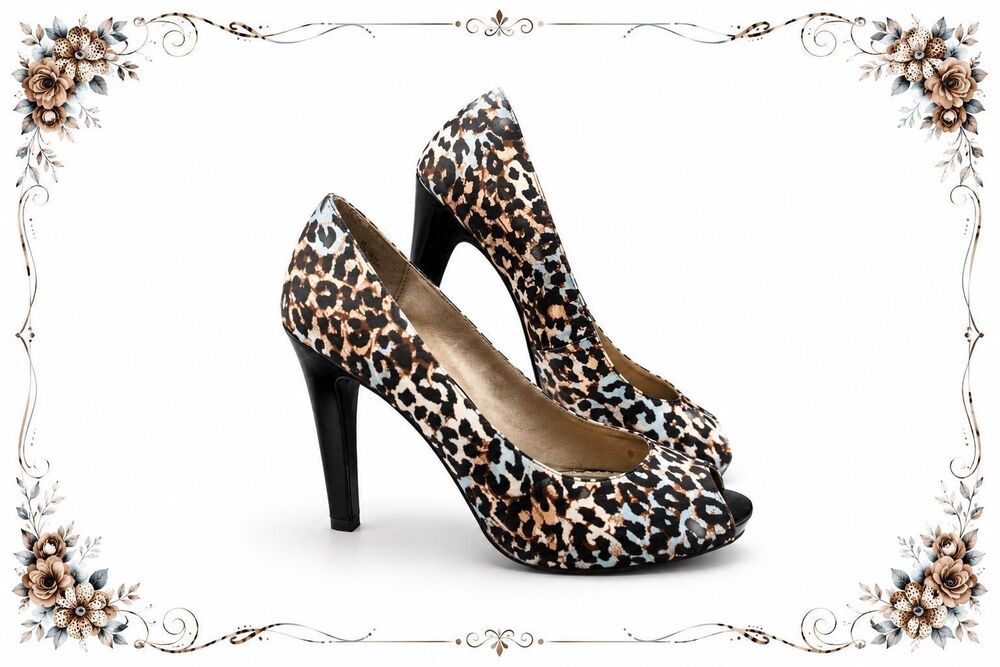 Sam & Libby Leopard Print Peep Toe Pumps Heels Size 8.5